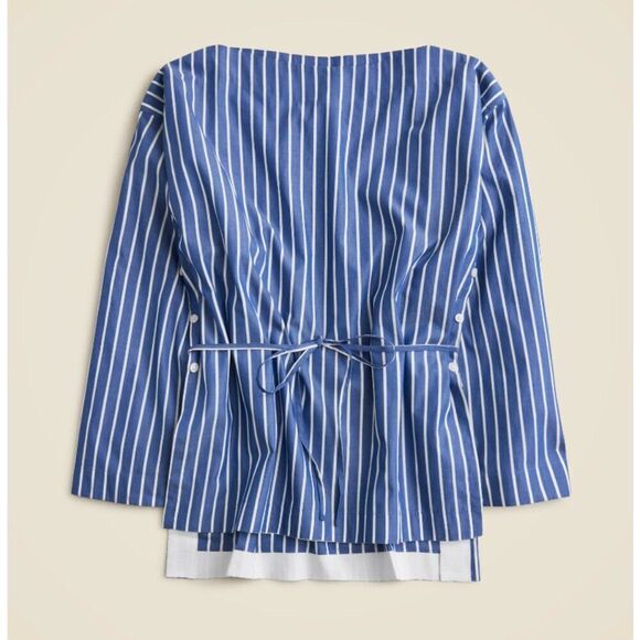 J. Crew CJ011 Blue and white Ciel top in striped cotton poplin NWT missing belt - Picture 5 of 11